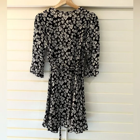 Reformation Black and White Floral Wrap Dress - Picture 3 of 5